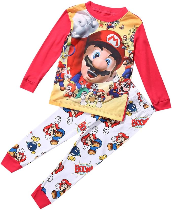 Dessin animé Super Mario Bébé Enfants Filles Garçons Loisirs Vêtements Ensembles Vêtements de Nuit Pyjama Bébé Garçons Vêtements Ensemble Bébé Garçons Vêtements Ensemble 1-7Y