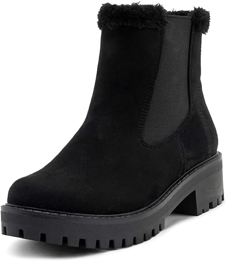 VIVASHOES Femmes Bottes Chelsea Fausse Fourrure Doublée Cuir Gros Morceaux Imperméable Semelle en Caoutchouc l'hiver Neige Chaussure Bottes