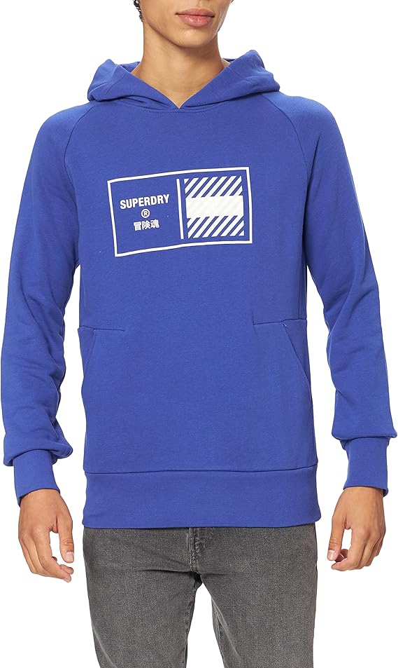 Superdry Train Core Hood Sweat à Capuche, Bleu foncé, S Homme