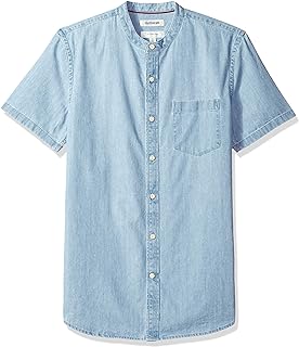 Marque Amazon - Goodthreads Slim-fit Short-sleeve Band-collar Denim Shirt - Chemise boutonnée - Homme