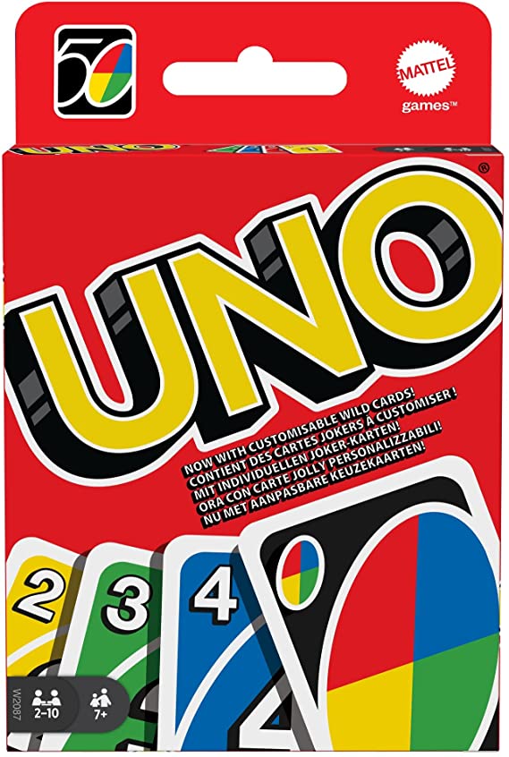 UNO - Jeu avec 112 Cartes - Cartes Actions et Cartes Joker - Règles Personnalisables - De 2 à 10 Joueurs - Cadeau dès 7 Ans, W2087