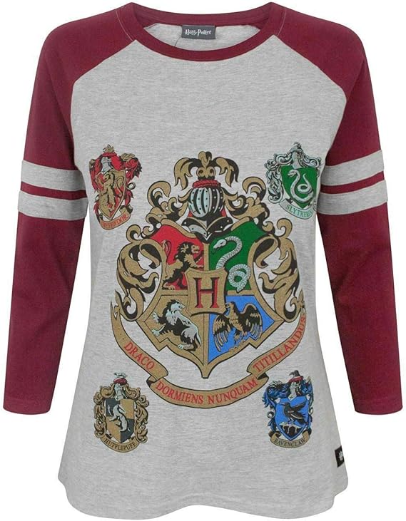 Harry Potter Raglan Poudlard Femmes Manches Longues en Coton T-Shirt