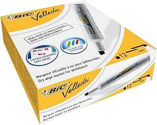 BIC Velleda 1791 Feutres pour Tableau Blanc Effaçables à Sec Pointe Large Biseautée - Noir, Boîte de 12