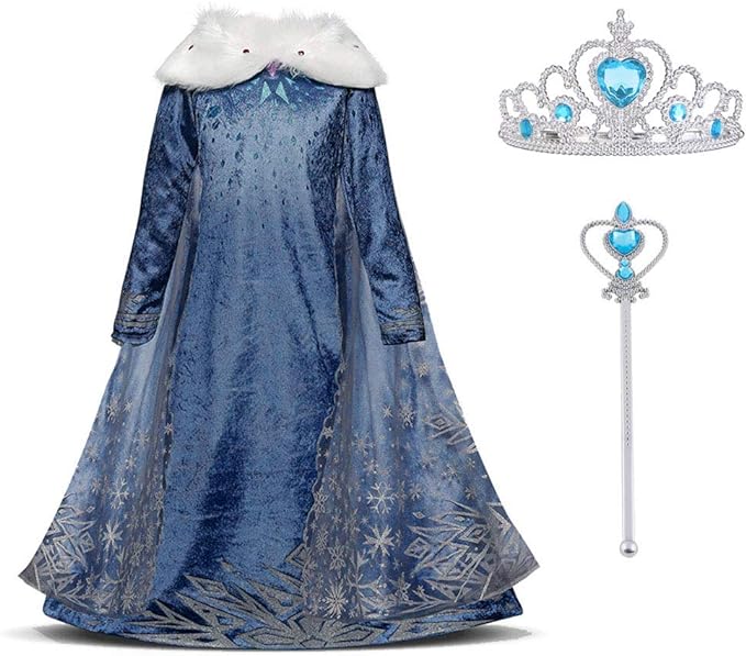 URAQT Elsa Costume, Anna Dress Princess Dress Up pour Les Filles, Robe de Princesse Enfant avec Baguette de fée et diadème de Couronne pour Robe de soirée/Robes de Cocktail