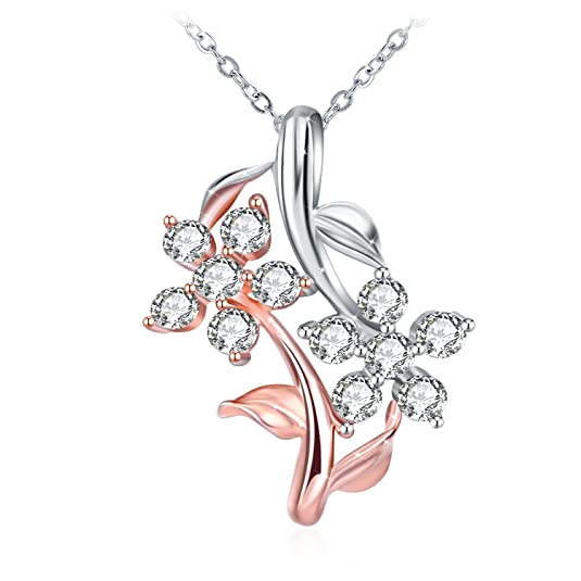 Collier, J.Rosée Argent 925 Bijoux Femme/Fille 5A Zirconium cubique, Pendentif Idéal, Chaîne 45+5cm Cadeau parfait Danses Avec Vous