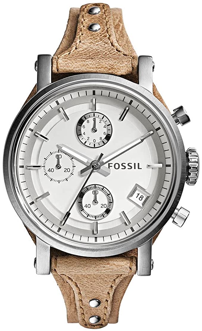 FOSSIL Montre Femme Original Boyfriend, boîtier de 38 mm, mouvement chronographe à quartz, bracelet en cuir