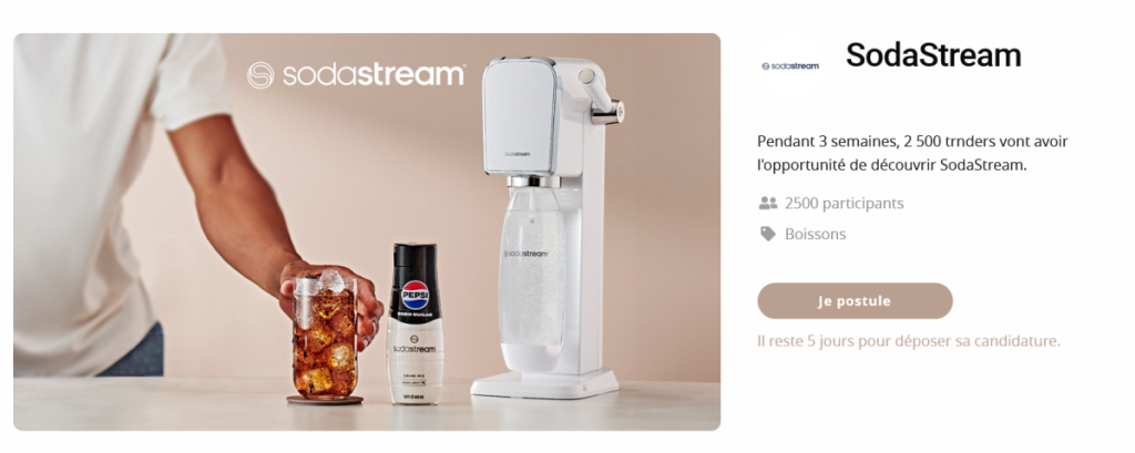  Offre spéciale de packs SodaStream gratuits à tester sur TRND