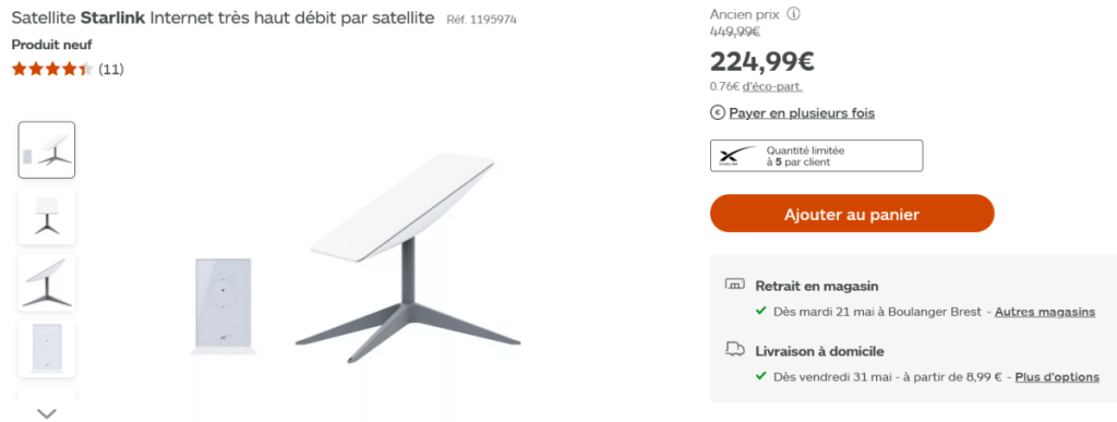  Bon plan STARLINK Internet à très haut débit à 224,99€ sur Boulanger