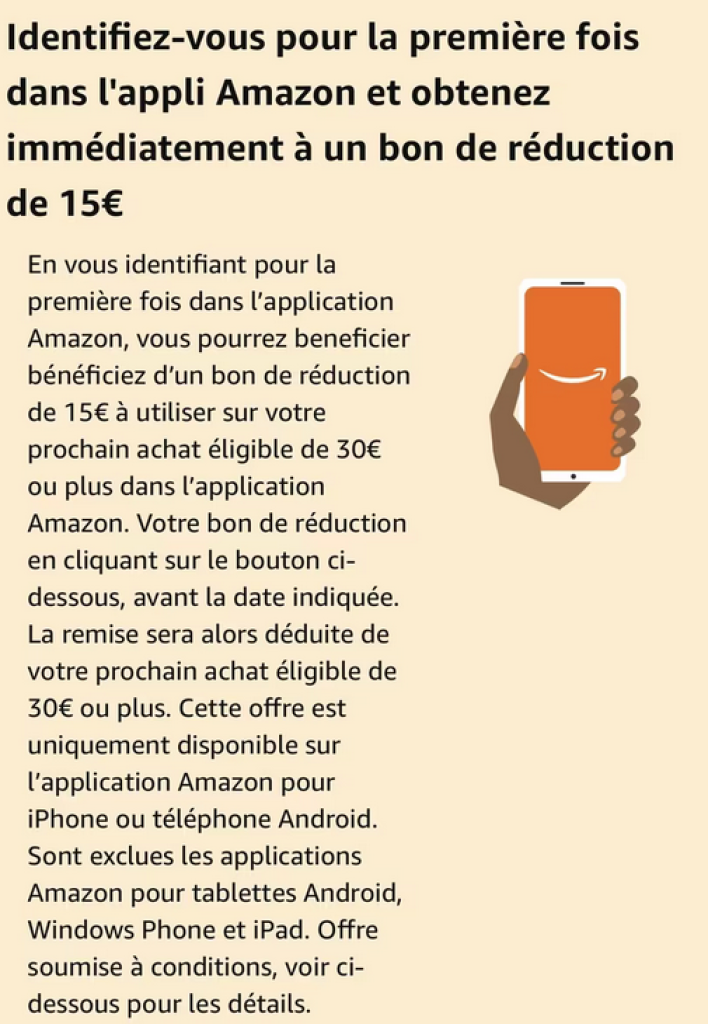 Promotion Amazon avec 15€ de réduction pour les nouveaux utilisateurs