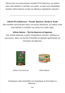 Formulaire de demande d'échantillon gratuit de nourriture pour chat Ultima