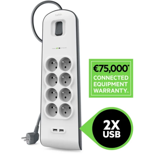 Multiprise Parafoudre BELKIN 8 prises + 2 USB – Offre Imbattable à 24,99€