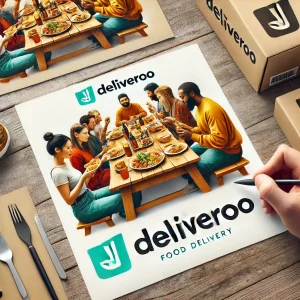  Des personnes profitant d’un repas avec le logo Deliveroo