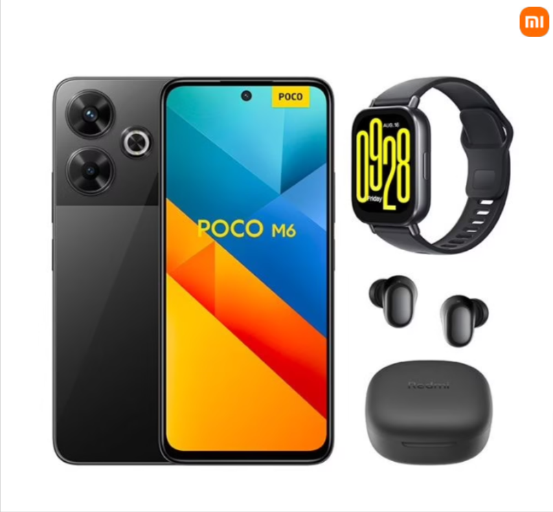 Smartphone Xiaomi Poco M6 Noir avec Buds6 et Watch 5 Active à 199€