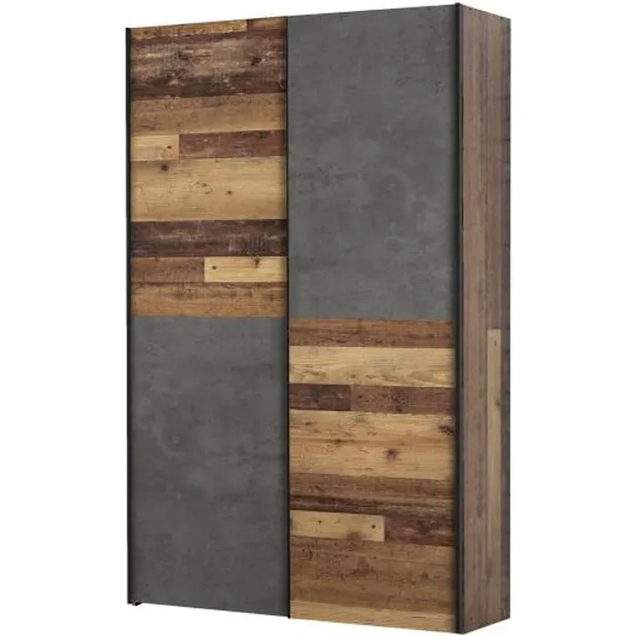 Armoire OZZULA 2 portes coulissantes en bois et béton gris